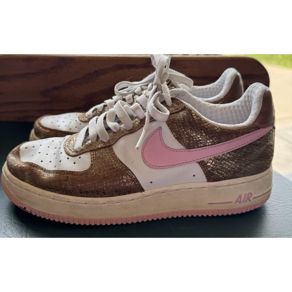 Nike Air Force 1 Premium Snakeskin Gld/Wht Pink Women's Size 9 309439-262 COA